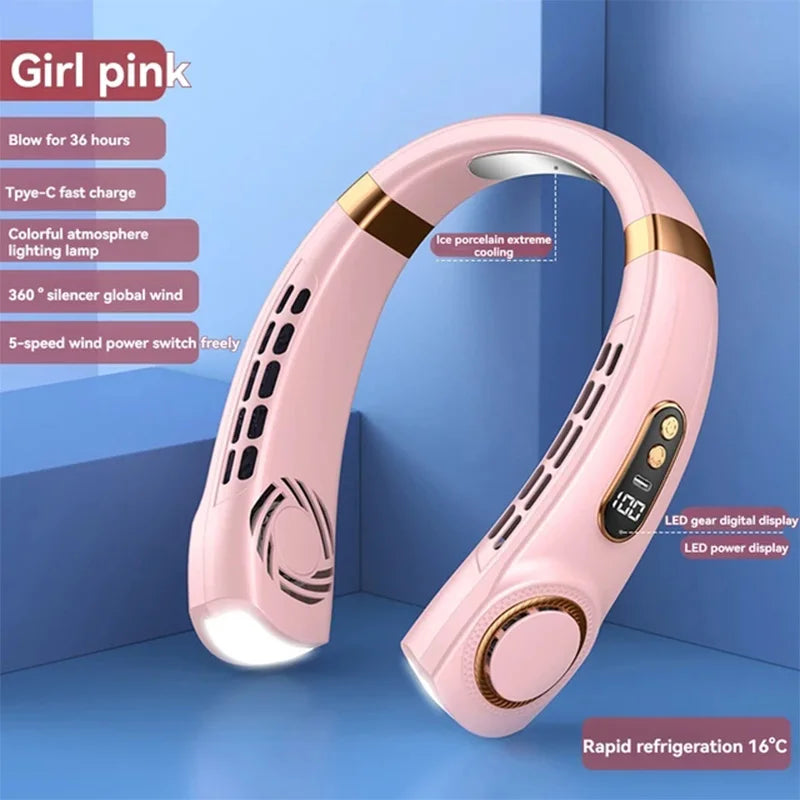 2024 New Outdoors Portable Halterneck Fan USB Handheld Silent Multi-function Bladeless Mini Electric Hanging Neck Fan