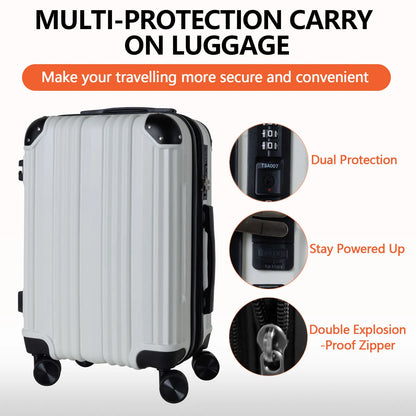 20 Inch White Expandable Carry-On Suitcase with USB-A Port TSA Lock Protective Corner for Travel Business Luggage Sets
