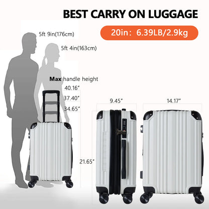 20 Inch White Expandable Carry-On Suitcase with USB-A Port TSA Lock Protective Corner for Travel Business Luggage Sets