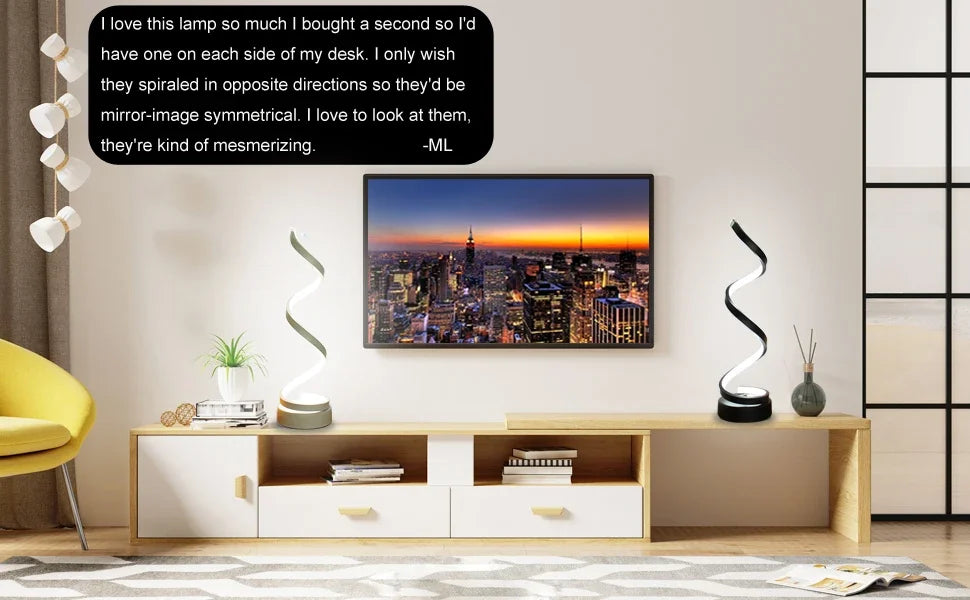 Table Lamp for Bedroom - Bedside Lamps for Nightstand, Modern Spiral Dimmable LED Table Lamp for Living Room Bedroom Office