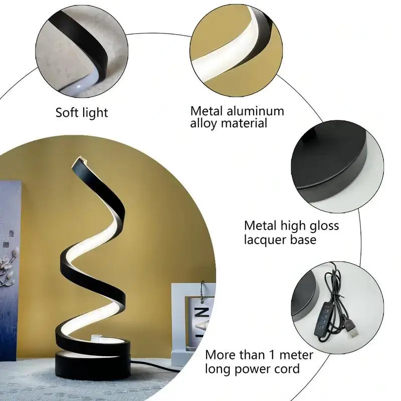 Table Lamp for Bedroom - Bedside Lamps for Nightstand, Modern Spiral Dimmable LED Table Lamp for Living Room Bedroom Office