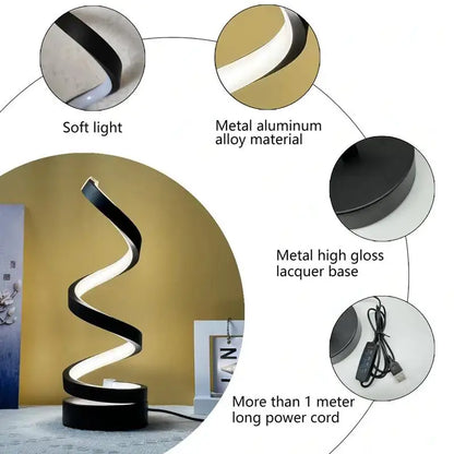 Table Lamp for Bedroom - Bedside Lamps for Nightstand, Modern Spiral Dimmable LED Table Lamp for Living Room Bedroom Office