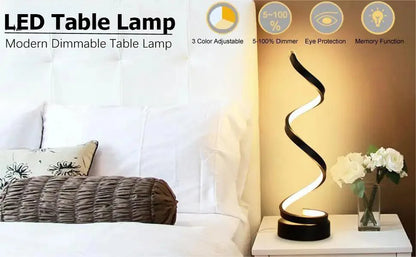 Table Lamp for Bedroom - Bedside Lamps for Nightstand, Modern Spiral Dimmable LED Table Lamp for Living Room Bedroom Office